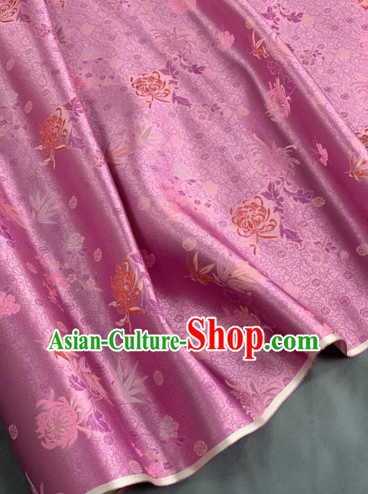Chinese Classical Chrysanthemum Bamboo Pattern Design Pink Silk Fabric Asian Traditional Hanfu Brocade Material