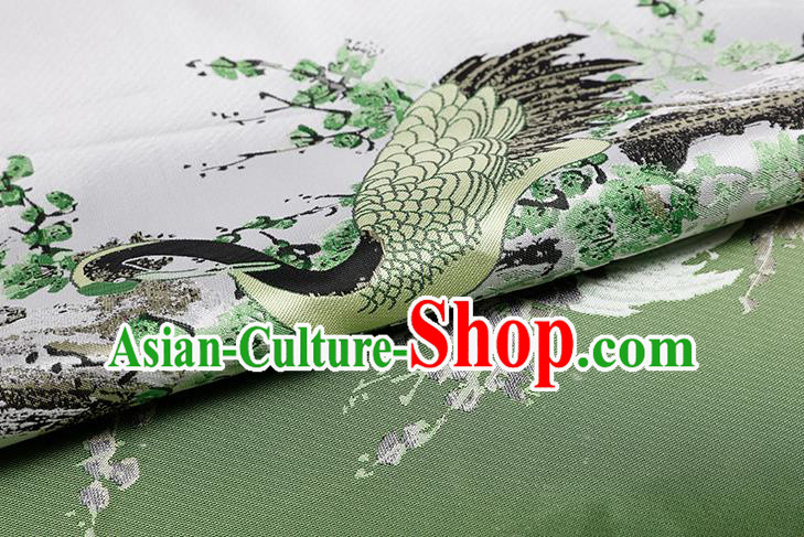 Chinese Traditional Green Plum Crane Pattern Brocade Fabric Cheongsam Tapestry Drapery