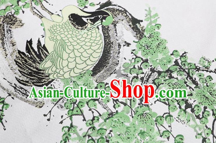 Chinese Traditional Green Plum Crane Pattern Brocade Fabric Cheongsam Tapestry Drapery