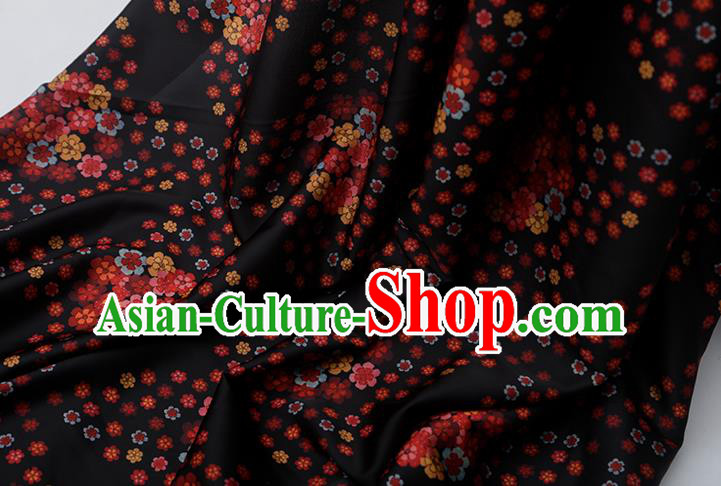 Chinese Traditional Flowers Design Pattern Black Silk Fabric Cheongsam Mulberry Silk Drapery