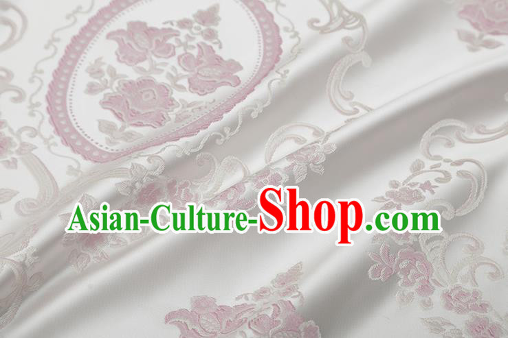 Chinese Traditional Jacquard Flowers Pattern White Brocade Fabric Cheongsam Satin Tapestry Drapery