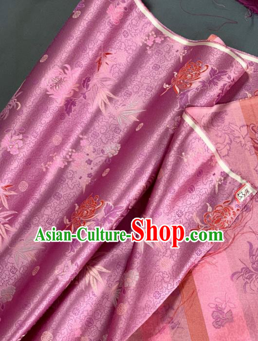 Chinese Classical Chrysanthemum Bamboo Pattern Design Pink Silk Fabric Asian Traditional Hanfu Brocade Material