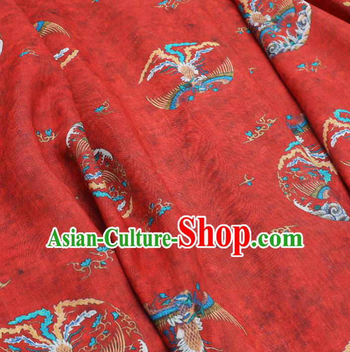 Chinese Traditional Phoenix Design Pattern Red Ramie Fabric Cheongsam Ramee Drapery