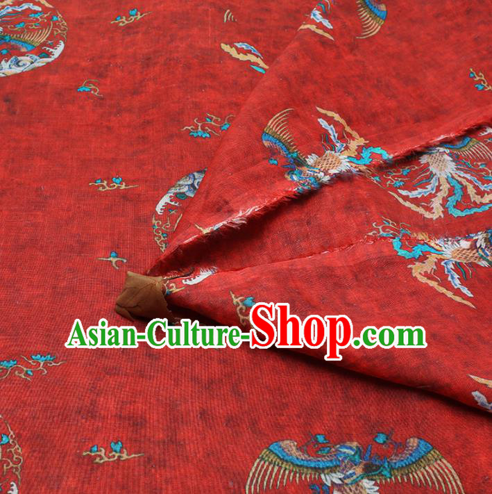 Chinese Traditional Phoenix Design Pattern Red Ramie Fabric Cheongsam Ramee Drapery