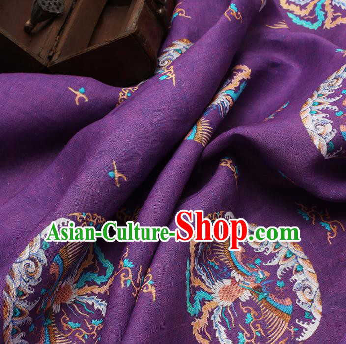 Chinese Traditional Phoenix Design Pattern Purple Ramie Fabric Cheongsam Ramee Drapery