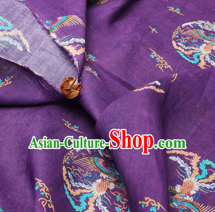 Chinese Traditional Phoenix Design Pattern Purple Ramie Fabric Cheongsam Ramee Drapery