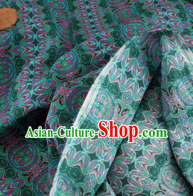 Chinese Traditional Flowers Design Pattern Deep Green Ramie Fabric Cheongsam Ramee Drapery