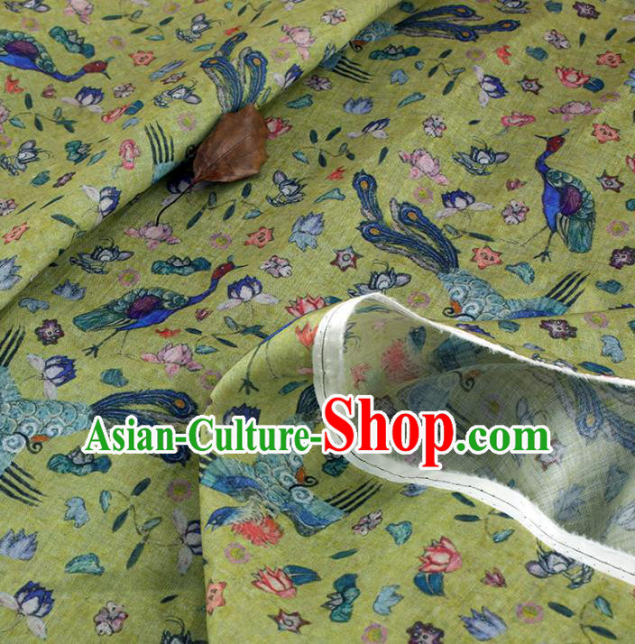 Chinese Traditional Phoenix Flowers Design Pattern Yellow Ramie Fabric Cheongsam Ramee Drapery