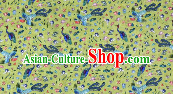 Chinese Traditional Phoenix Flowers Design Pattern Yellow Ramie Fabric Cheongsam Ramee Drapery