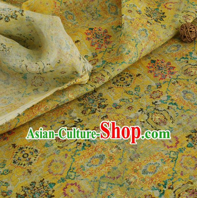 Chinese Traditional Begonia Design Pattern Yellow Ramie Fabric Cheongsam Ramee Drapery