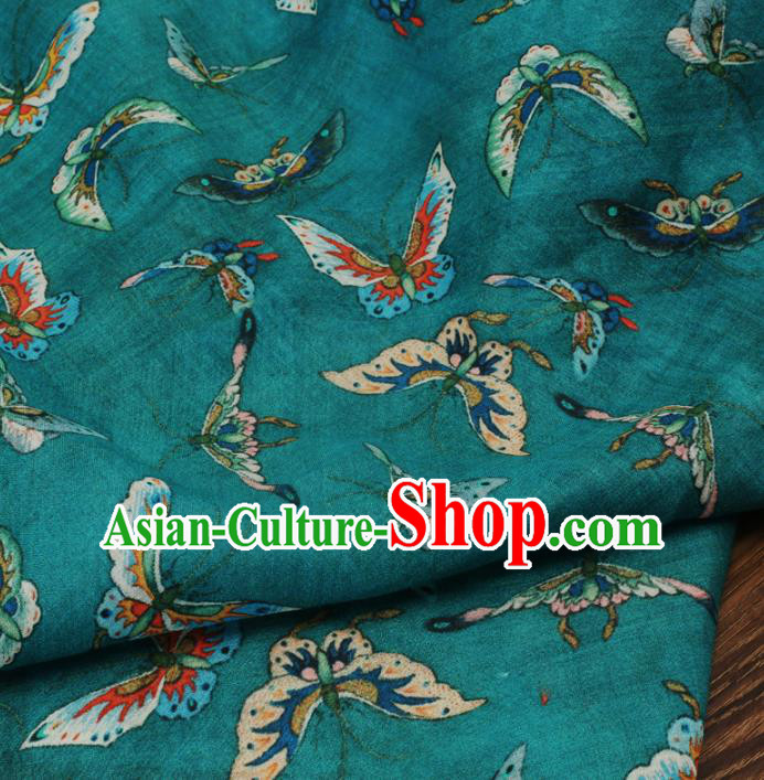 Chinese Traditional Butterfly Design Pattern Green Ramie Fabric Cheongsam Ramee Drapery