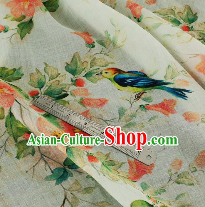 Chinese Traditional Azalea Design Pattern Beige Ramie Fabric Cheongsam Ramee Drapery