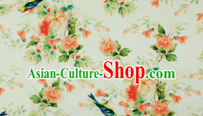 Chinese Traditional Azalea Design Pattern Beige Ramie Fabric Cheongsam Ramee Drapery