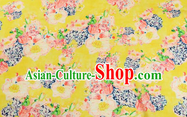 Chinese Traditional Flowers Design Pattern Yellow Ramie Fabric Cheongsam Ramee Drapery