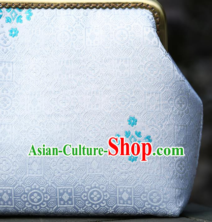 Chinese Traditional Pattern White Brocade Bamboo Handle Bag Handmade Cheongsam Handbag for Women
