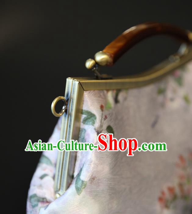 Chinese Traditional Sakura Pattern White Brocade Bag Handmade Cheongsam Silk Handbag for Women