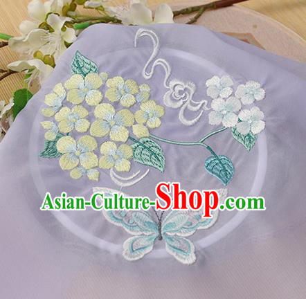 Chinese Traditional Embroidered Hydrangea Butterfly Lilac Chiffon Applique Accessories Embroidery Patch