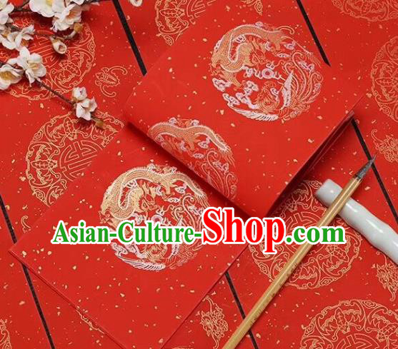 Chinese Traditional Dragon Phoenix Pattern Calligraphy Red Art Paper Handmade New Year Couplet Writing Xuan Paper