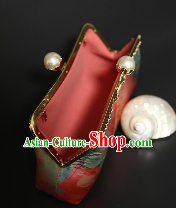 Chinese Traditional Peony Pattern Pink Brocade Bag Handmade Cheongsam Silk Handbag for Women