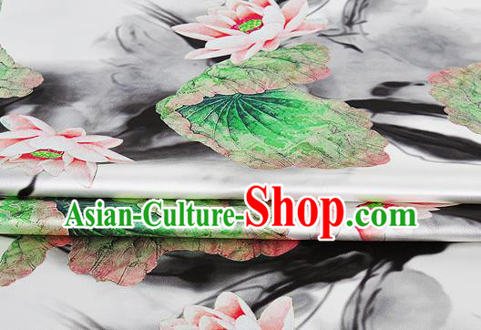 Chinese Classical Lotus Pattern Design White Silk Fabric Asian Traditional Hanfu Mulberry Silk Material