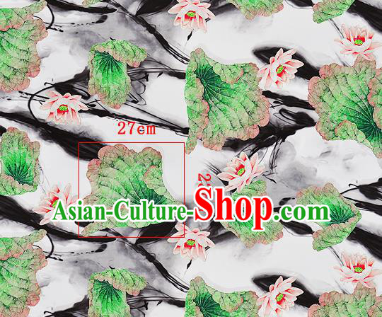 Chinese Classical Lotus Pattern Design White Silk Fabric Asian Traditional Hanfu Mulberry Silk Material