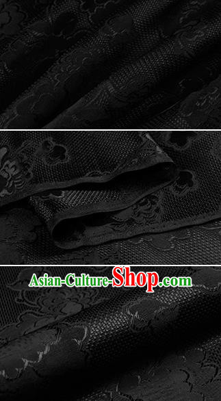 Chinese Classical Peony Pattern Design Black Silk Fabric Asian Traditional Hanfu Mulberry Silk Material