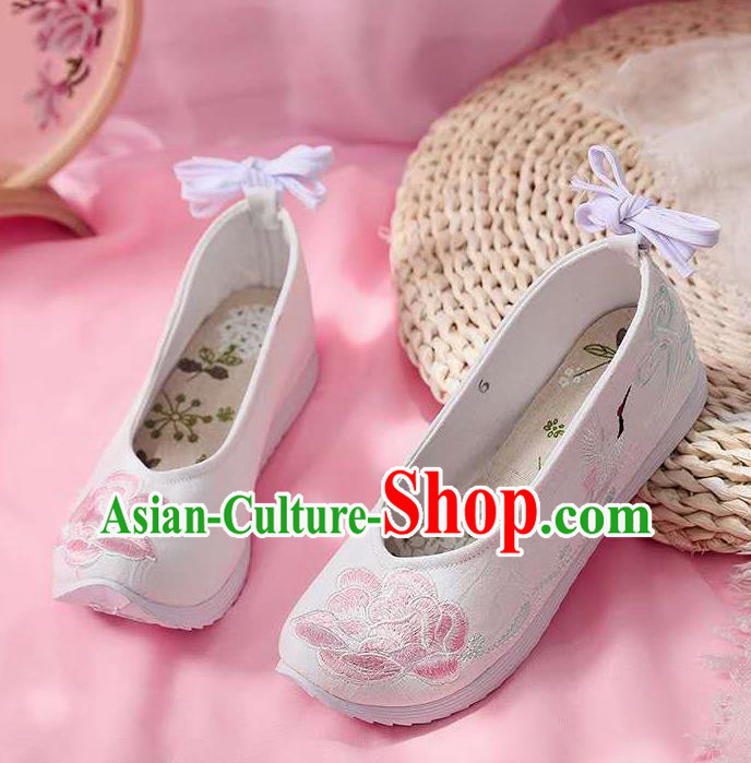 Chinese Embroidered Peony White Shoes Hanfu Shoes Women Shoes Opera Shoes Princess Shoes