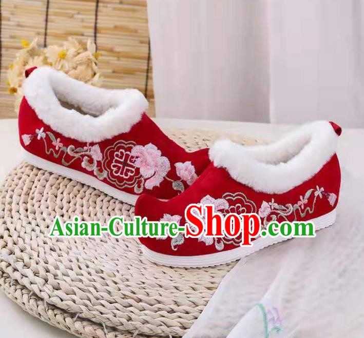 Chinese Winter Embroidered Red Shoes Hanfu Shoes Women Shoes Opera Shoes Princess Shoes