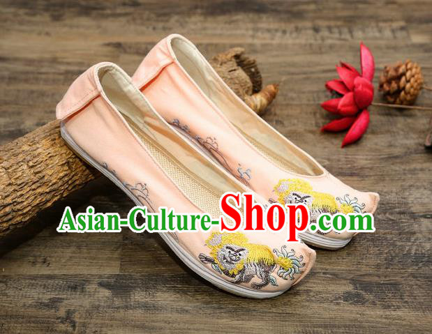 Chinese Embroidered Lion Pink Shoes Hanfu Shoes Women Shoes Opera Shoes Princess Shoes