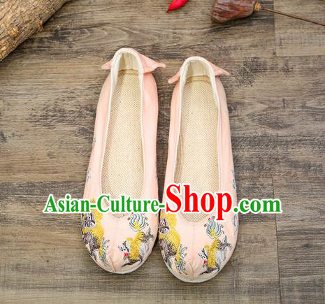 Chinese Embroidered Lion Pink Shoes Hanfu Shoes Women Shoes Opera Shoes Princess Shoes