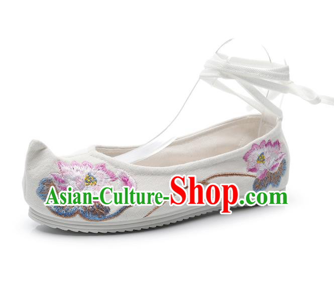 Traditional Chinese Embroidered Lotus Beige Shoes Hanfu Shoes Women Shoes Opera Shoes Princess Shoes