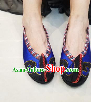 Traditional Chinese Ethnic Embroidered Royalblue Cloth Shoes National Shoes Hanfu Shoes for Women