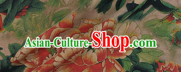 Chinese Classical Peony Pattern Design Atrovirens Silk Fabric Asian Traditional Hanfu Mulberry Silk Material