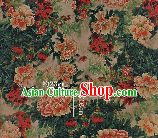 Chinese Classical Peony Pattern Design Atrovirens Silk Fabric Asian Traditional Hanfu Mulberry Silk Material