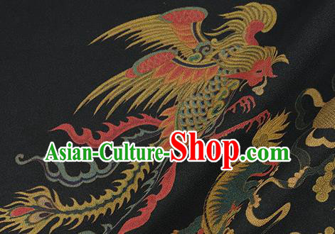 Chinese Classical Phoenix Pattern Design Black Silk Fabric Asian Traditional Hanfu Mulberry Silk Material