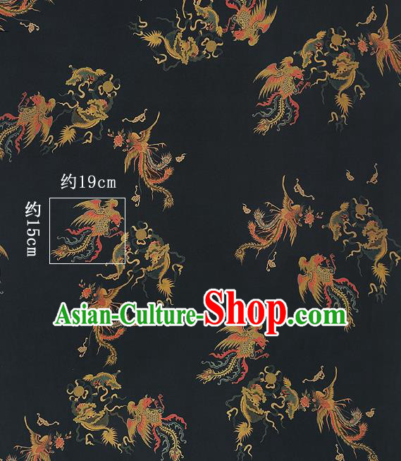 Chinese Classical Phoenix Pattern Design Black Silk Fabric Asian Traditional Hanfu Mulberry Silk Material
