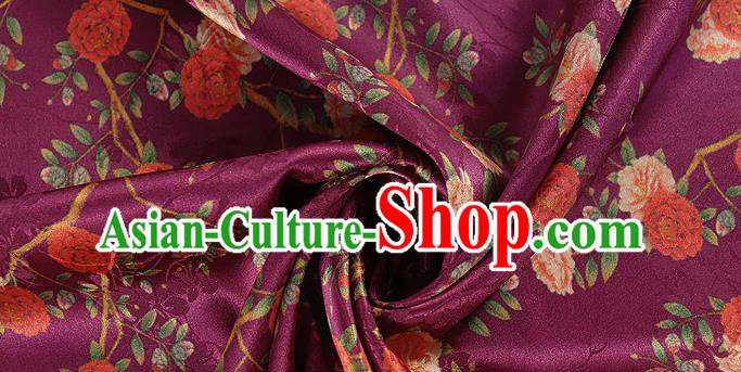 Chinese Classical Roses Pattern Design Purple Silk Fabric Asian Traditional Hanfu Mulberry Silk Material