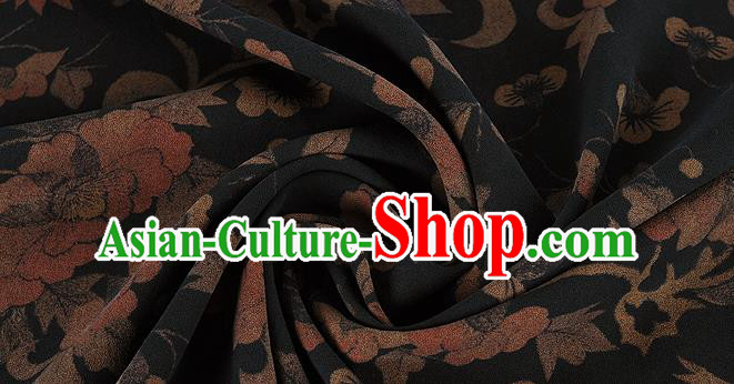 Chinese Classical Pattern Design Black Silk Fabric Asian Traditional Hanfu Mulberry Silk Material