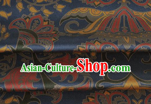 Chinese Classical Pattern Design Navy Silk Fabric Asian Traditional Hanfu Mulberry Silk Material