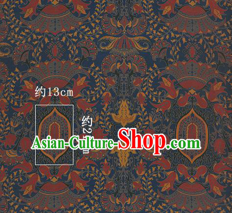 Chinese Classical Pattern Design Navy Silk Fabric Asian Traditional Hanfu Mulberry Silk Material