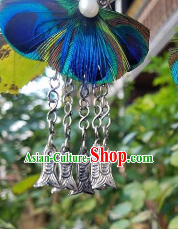 Traditional Chinese Handmade Peacock Feather Earrings National Ear Accessories for Women