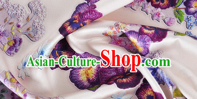 Chinese Classical Flowers Pattern Design Champagne Silk Fabric Asian Traditional Hanfu Mulberry Silk Material