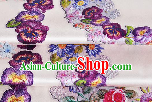 Chinese Classical Flowers Pattern Design Champagne Silk Fabric Asian Traditional Hanfu Mulberry Silk Material