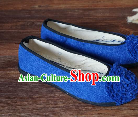 Traditional Chinese Blue Cloth Shoes National Wedding Shoes Hanfu Shoes for Women