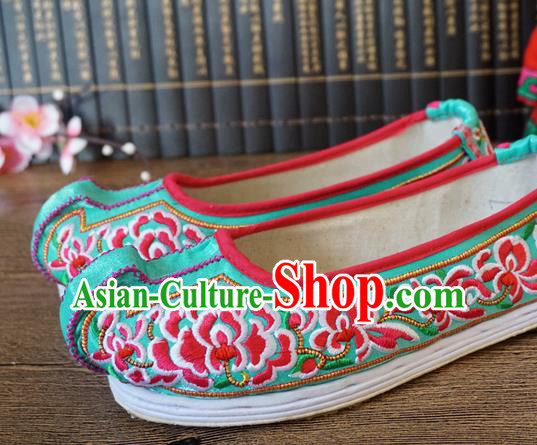 Traditional Chinese Wedding Green Embroidered Shoes Princess Shoes National Shoes Hanfu Shoes for Women