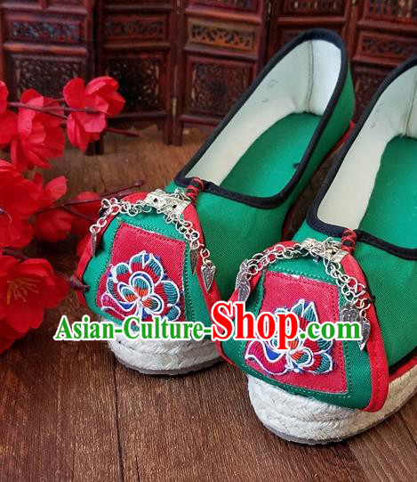 Traditional Chinese Embroidered Green Wedge Shoes National Ethnic Shoes Hanfu Shoes for Women