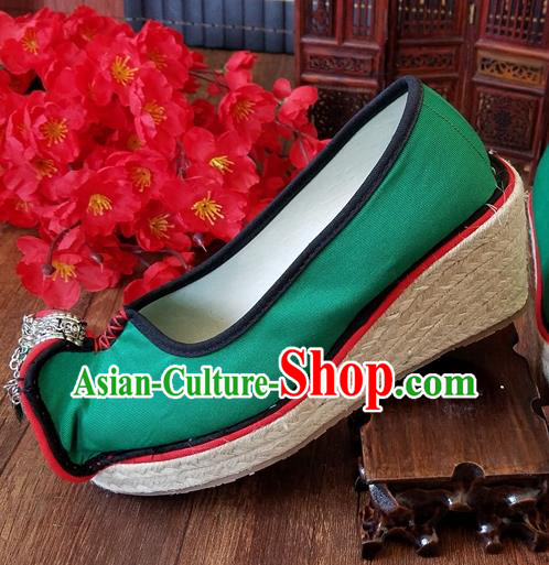 Traditional Chinese Embroidered Green Wedge Shoes National Ethnic Shoes Hanfu Shoes for Women