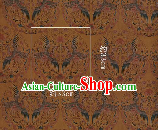 Chinese Classical Phoenix Pattern Design Ginger Silk Fabric Asian Traditional Hanfu Mulberry Silk Material