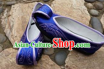 Traditional Chinese Royalblue Embroidered Shoes National Ethnic Wedding Shoes Hanfu Shoes for Women
