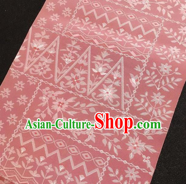 Japanese Traditional Flowers Pattern Pink Brocade Waistband Japan Kimono Yukata Belt for Women